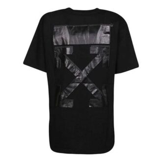 Off-White Arrow Pattern Rundhalset genser med korte ermer, slim fit-versjon, svart