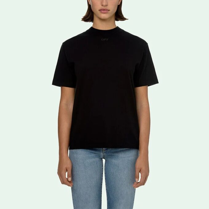 Off-White Arrow Pattern Rundhalset genser med korte ermer, slim fit-versjon, svart