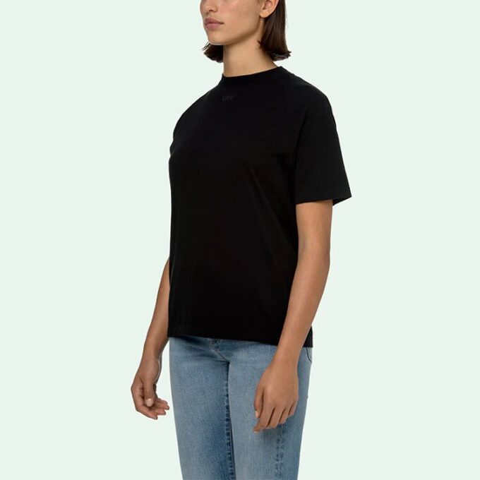 Off-White Arrow Pattern Rundhalset genser med korte ermer, slim fit-versjon, svart