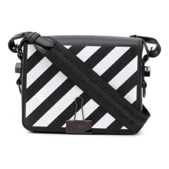Off-White Binder Clip Stripe Skulderveske Messenger Bag Svart Hvit