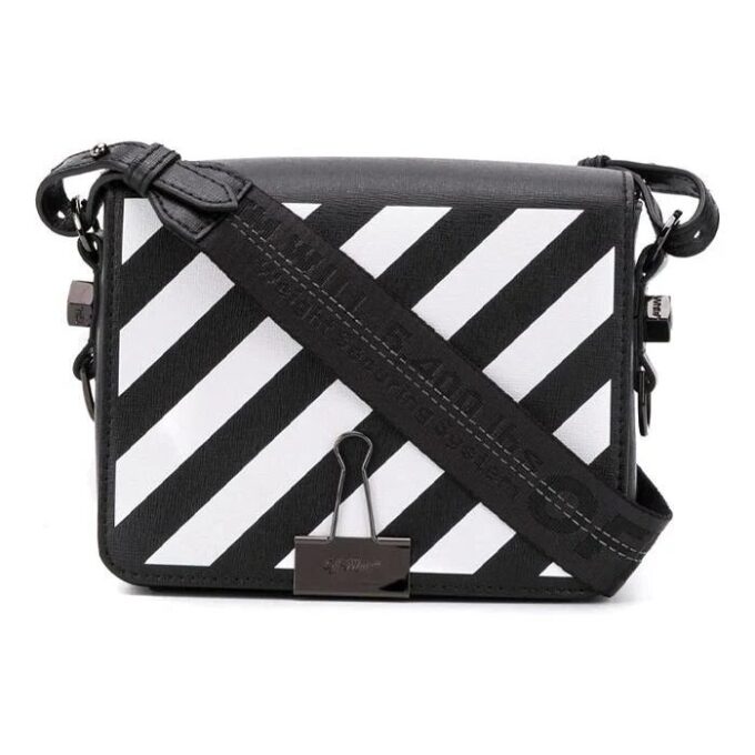 Off-White Binder Clip Stripe Skulderveske Messenger Bag Svart Hvit