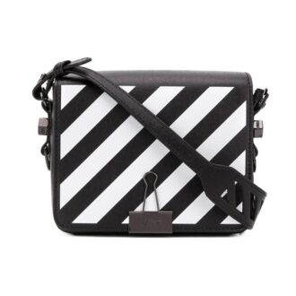 Off-White Binder Clip Stripe Skulderveske Messenger Bag Svart Hvit