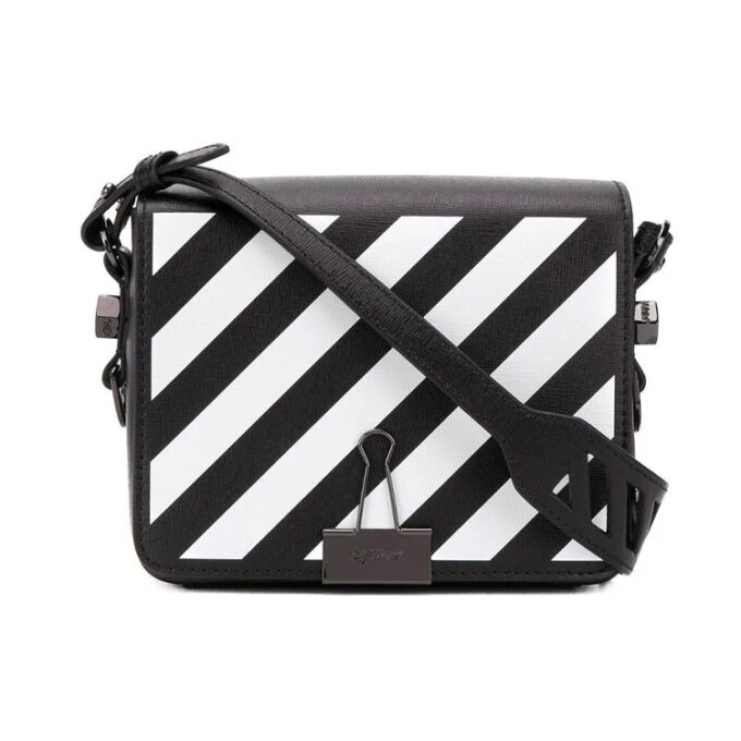 Off-White Binder Clip Stripe Skulderveske Messenger Bag Svart Hvit