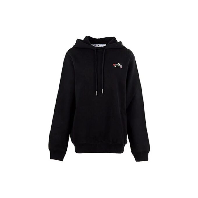 Off-White Blomst Brodert Pil-Hettegenser Svart