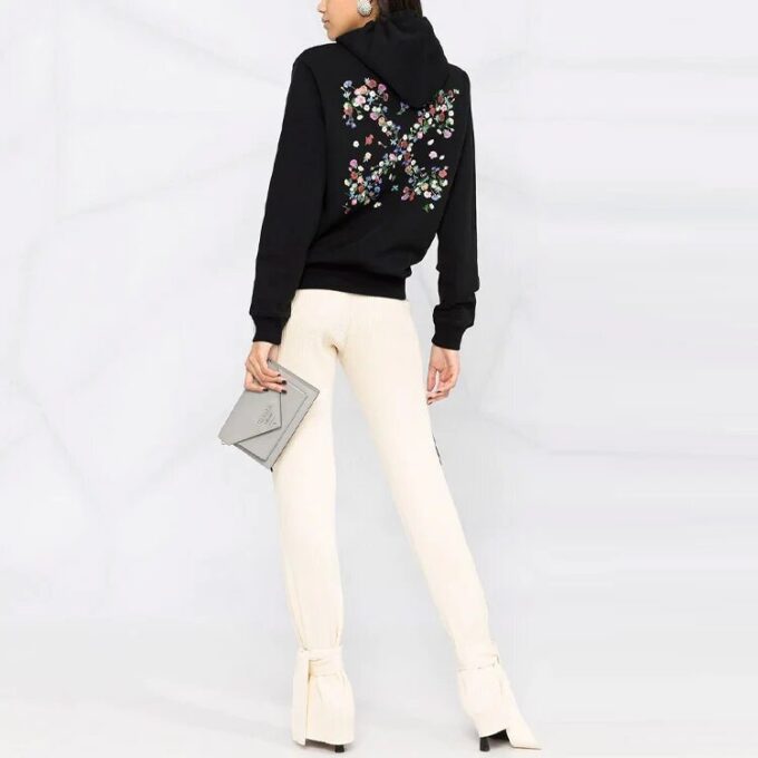Off-White Blomst Brodert Pil-Hettegenser Svart