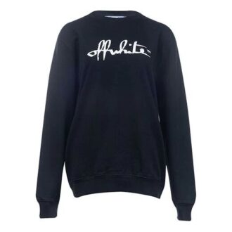 Off-White bomulls-pullover med trykk, rund hals og svart hette