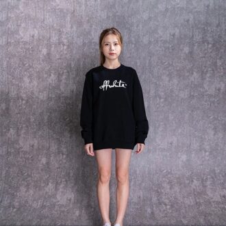 Off-White bomulls-pullover med trykk, rund hals og svart hette