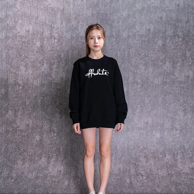 Off-White bomulls-pullover med trykk, rund hals og svart hette