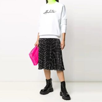Off-White bomullstrøye med rund hals og trykk, hvit hettegenser