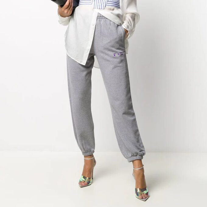 Off-White brodert grå sportsbukser/joggebukser