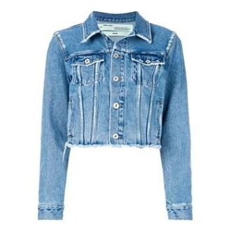 Off-White C/O Virgil Abloh Blue Flower Shop kort Denim-jakke Blå