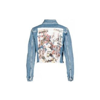 Off-White C/O Virgil Abloh Blue Flower Shop kort Denim-jakke Blå
