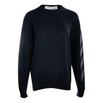 Off-White Casual fleecefôret logo-pil bomullsgenser med rund hals, svart hettegenser