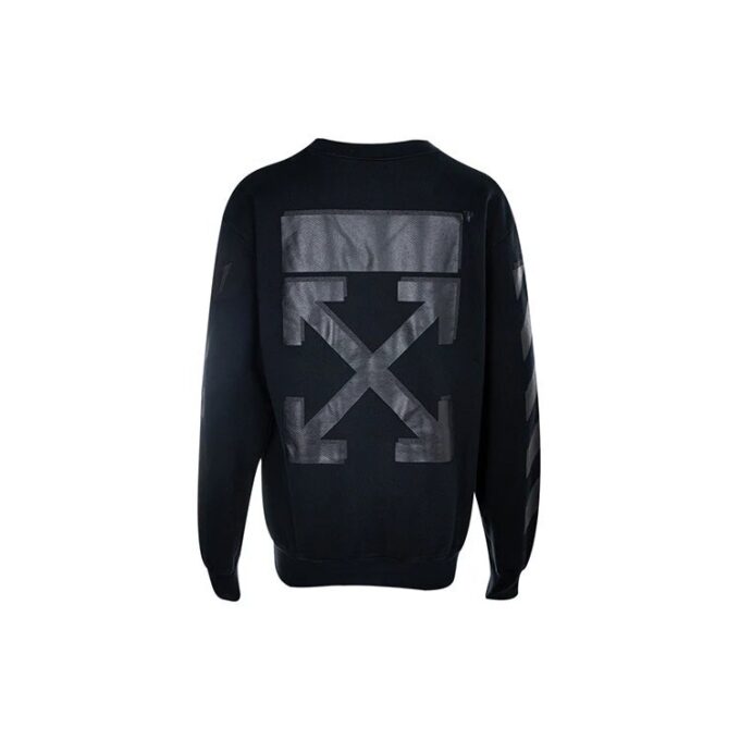 Off-White Casual fleecefôret logo-pil bomullsgenser med rund hals, svart hettegenser