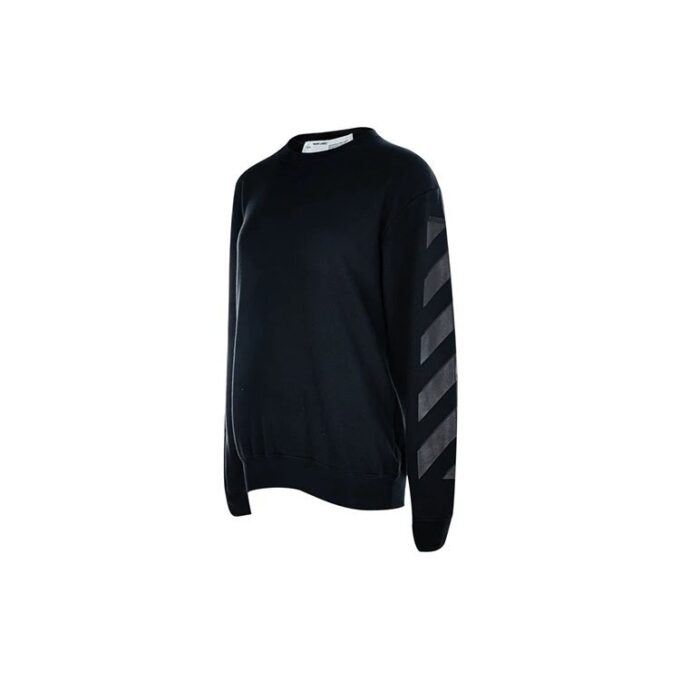 Off-White Casual fleecefôret logo-pil bomullsgenser med rund hals, svart hettegenser