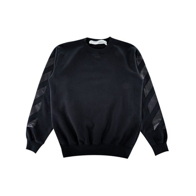 Off-White Casual fleecefôret logo-pil bomullsgenser med rund hals, svart hettegenser