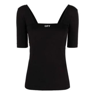 Off-White ensfarget logo-T-skjorte med korte ermer, slim fit, svart