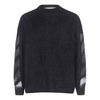 Off-White Fleece-strikket skjorte med rund hals for menn, svart