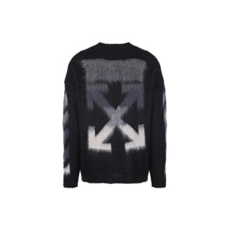 Off-White Fleece-strikket skjorte med rund hals for menn, svart