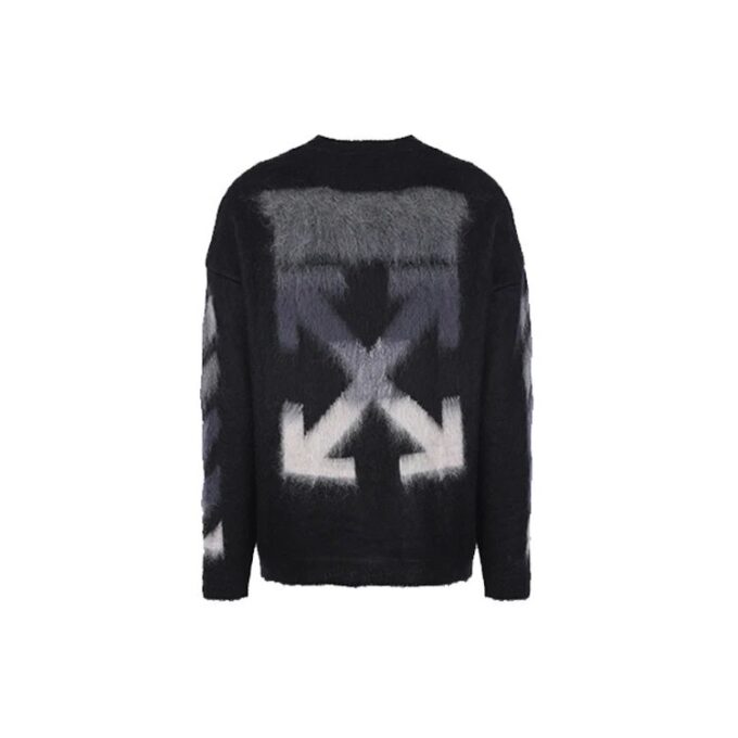 Off-White Fleece-strikket skjorte med rund hals for menn, svart