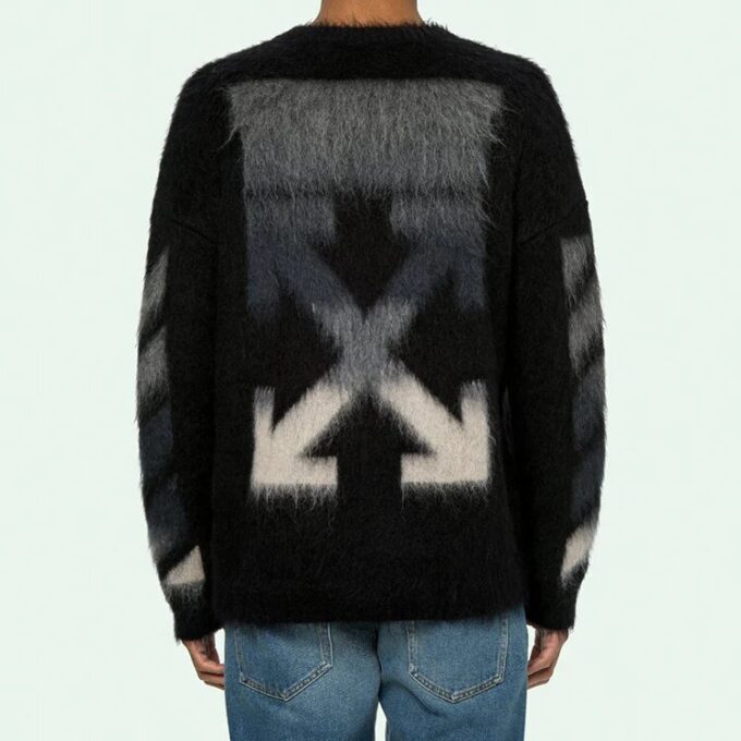 Off-White Fleece-strikket skjorte med rund hals for menn, svart
