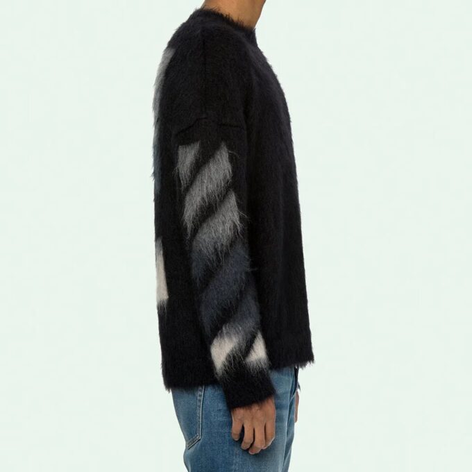 Off-White Fleece-strikket skjorte med rund hals for menn, svart