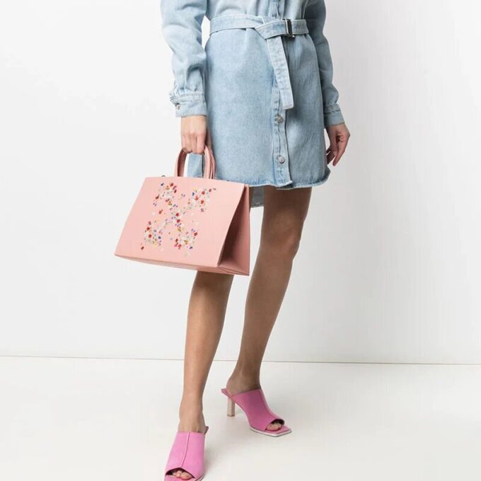 Off-White Flowers Arrow Pattern håndveske Rosa
