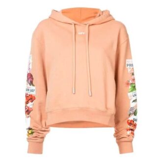 Off-White Flowers Printing Hoodie Loose Fit Rosa Rød