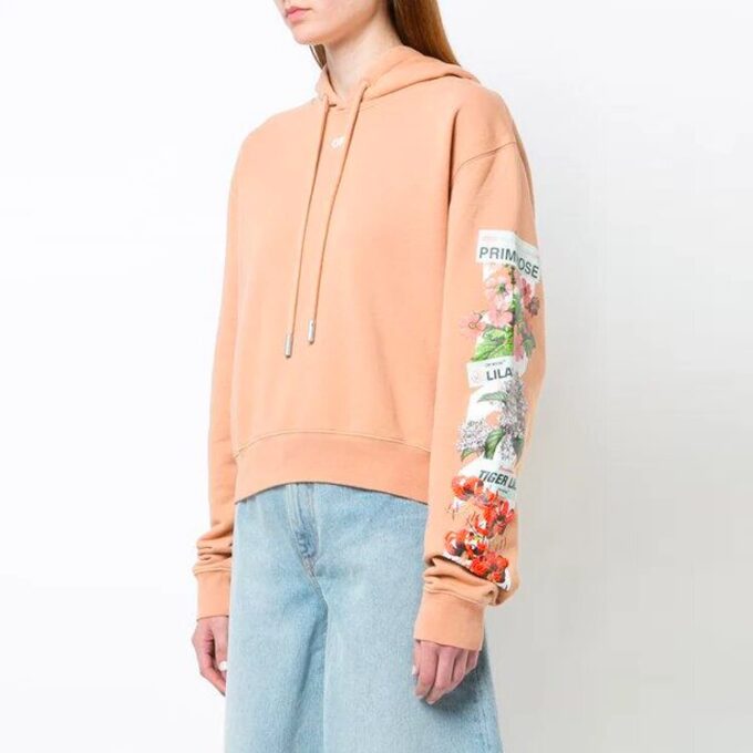 Off-White Flowers Printing Hoodie Loose Fit Rosa Rød