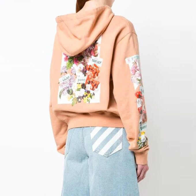 Off-White Flowers Printing Hoodie Loose Fit Rosa Rød