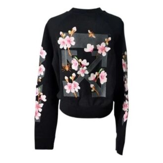 Off-White Fw17 Rundhalset genser med broderi av kirsebærblomster