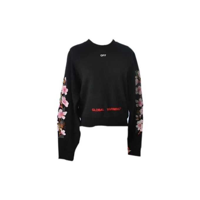 Off-White Fw17 Rundhalset genser med broderi av kirsebærblomster