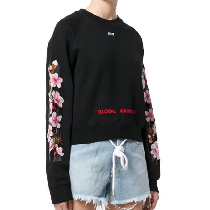 Off-White Fw17 Rundhalset genser med broderi av kirsebærblomster