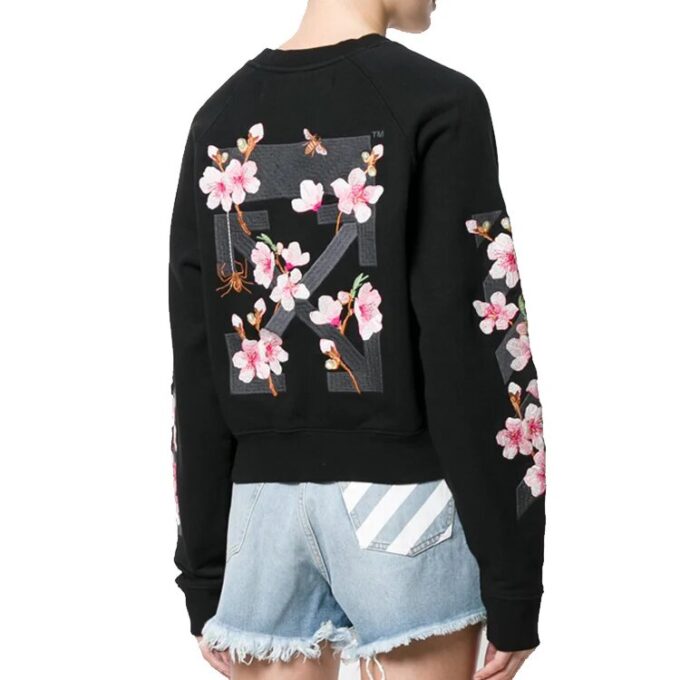 Off-White Fw17 Rundhalset genser med broderi av kirsebærblomster