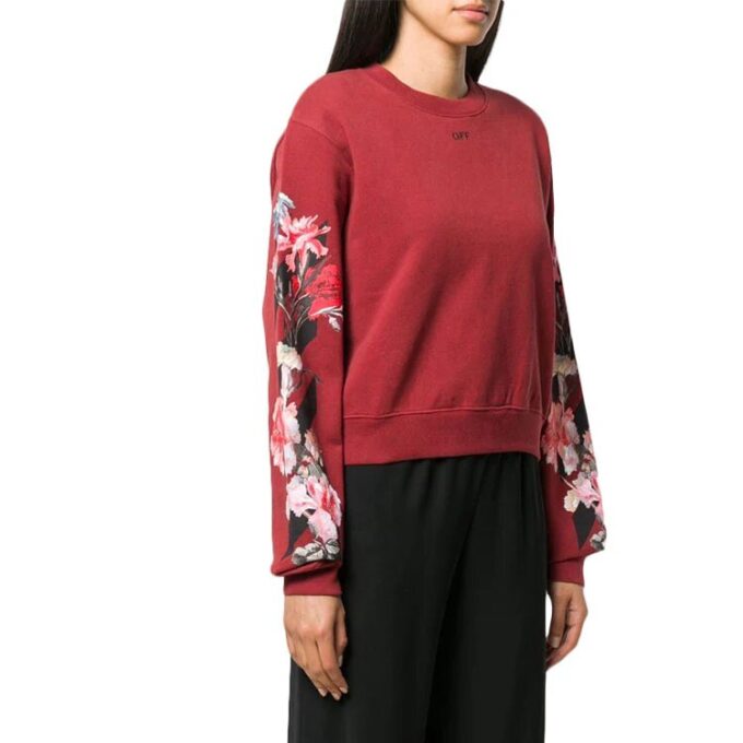 Off-White genser med blomstertrykk, burgunder
