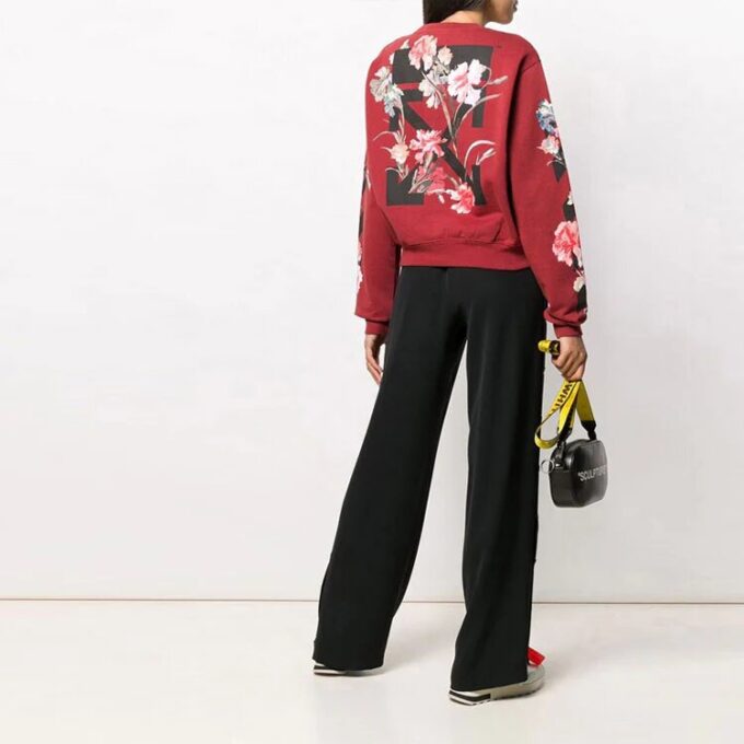 Off-White genser med blomstertrykk, burgunder