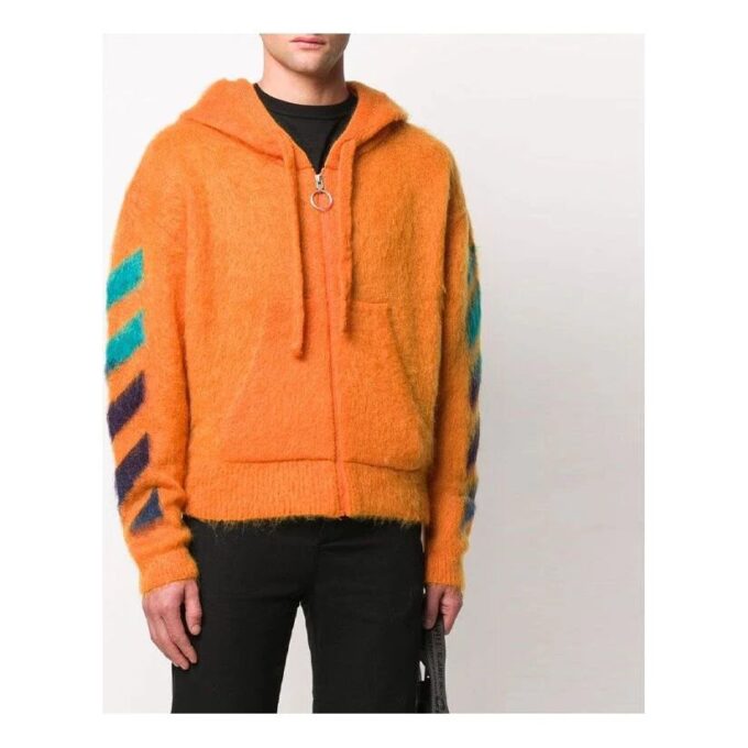 Off-White Herre 3D-logo hettegenser i strikk, oransje