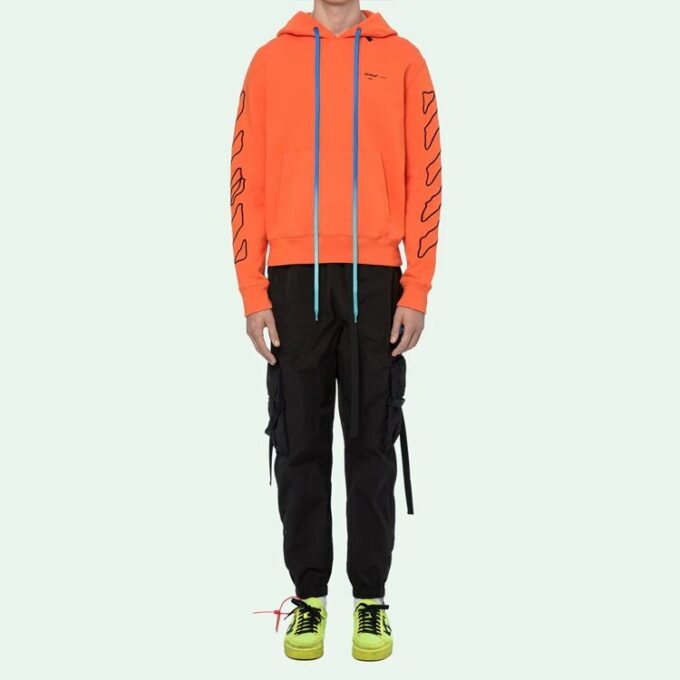 Off-White Herre Abstrakte Arrows Slim Arrow Washed Distress Geometri Brodert Oransje