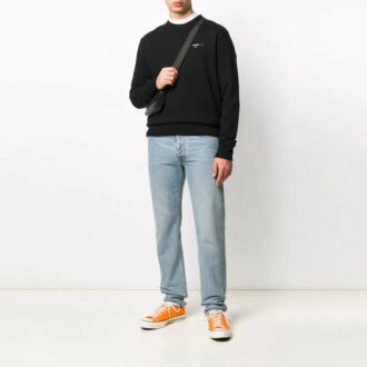 Off-White Herre Alfabetlogo Mønster Langermet Løs Passform Svart