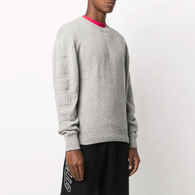 Off-White Herre Arrows Rundhalset Pullover Langermet Ullgenser Løs Passform Grå