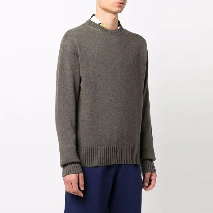 Off-White Herre Basic Pullover Ullgenser Løs Passform Brun