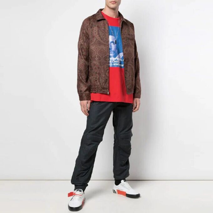 Off-White Herre Bernini Logo-trykk Kortærmet Løs Passform Rød T-skjorte