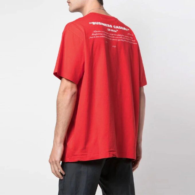Off-White Herre Bernini Logo-trykk Kortærmet Løs Passform Rød T-skjorte