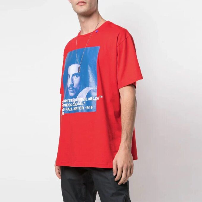 Off-White Herre Bernini Logo-trykk Kortærmet Løs Passform Rød T-skjorte
