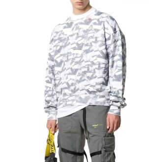 Off-White Herre Bomull Geometrisk Mønster Heltrykk Rund Hals Langermet Hvit