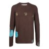 Off-White Herre Brodert Ribbestrikket Pullover Ullgenser Brun