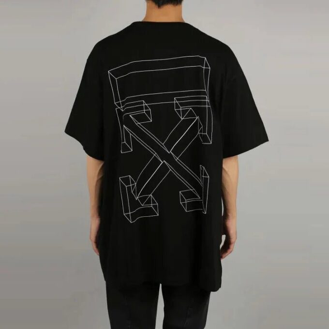 Off-White Herre c/o Distress Svart Grå 3D Sketch Arrow Kortærmet Løs Passform T-skjorte