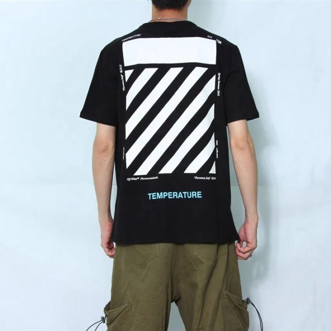 Off-White Herre C/O VIRGIL ABLOH Basic Alphabet Stripe Kortærmet Svart T-skjorte