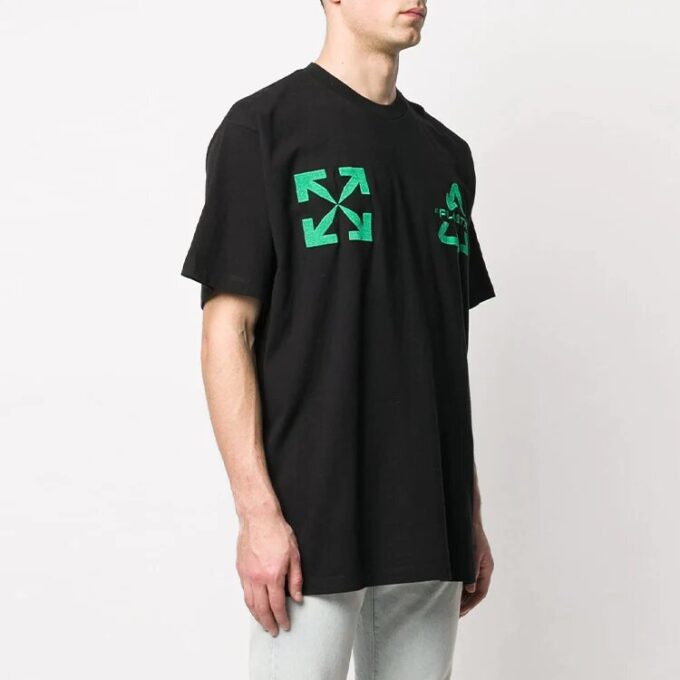 Off-White Herre C/O VIRGIL ABLOH Brodert Logo-trykk Kortærmet Løs Passform Svart T-skjorte