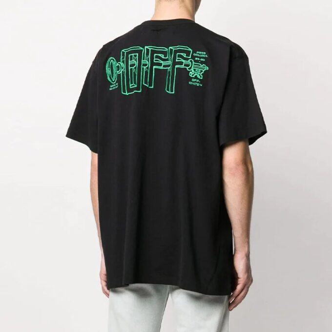 Off-White Herre C/O VIRGIL ABLOH Brodert Logo-trykk Kortærmet Løs Passform Svart T-skjorte